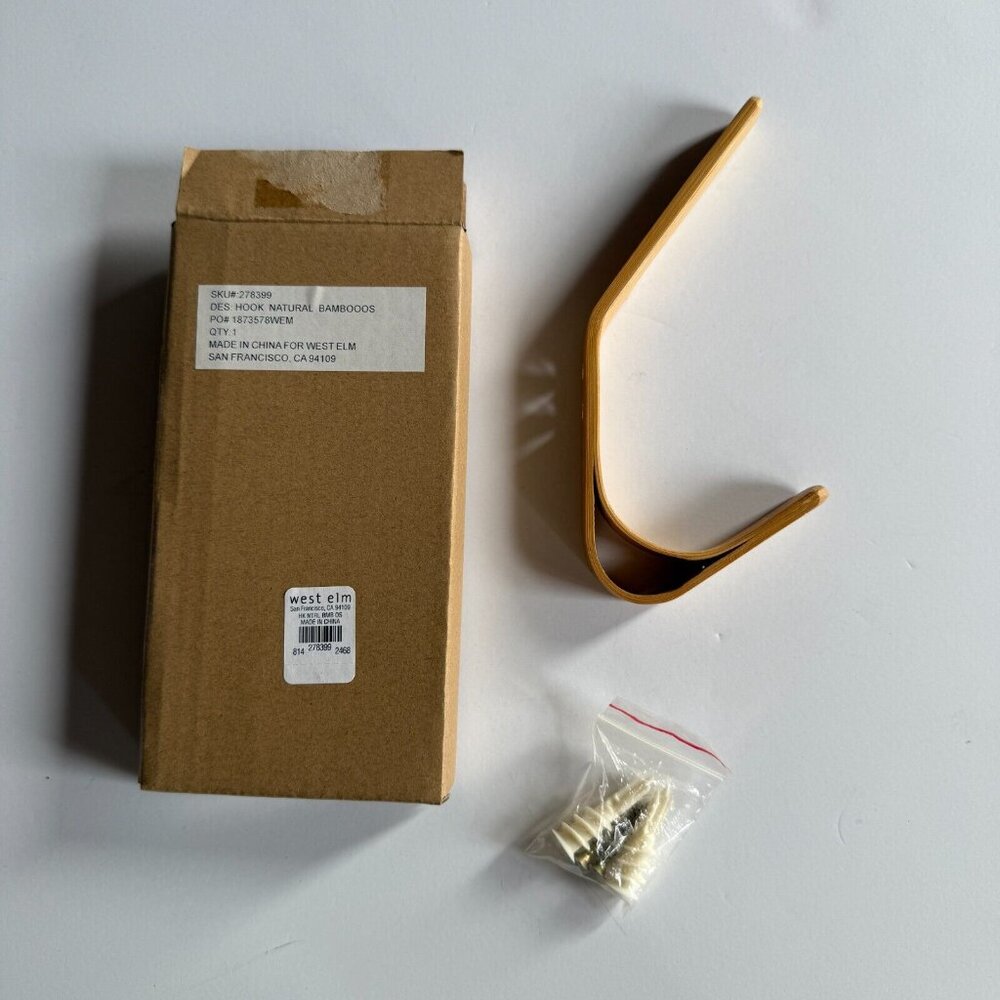 WEST ELM Bamboo Wall Hook – Natural Wood Finish - SKU# 278399